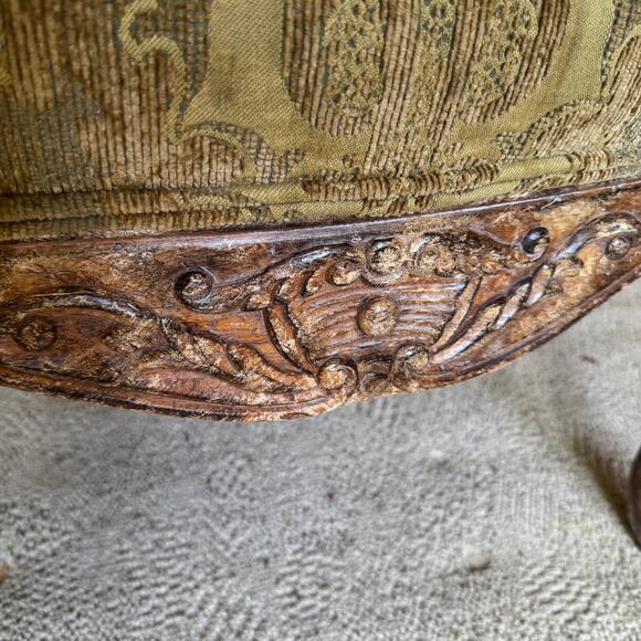 Carved Italian Provential Style High Back Arm Chair Distressed Finish - Picture 6 of 10